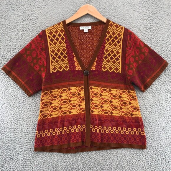 Coldwater Creek Sweater Womens 8 Red Multi Mixed Pattern Cardigan 3/4 Sleeves* - Picture 1 of 10